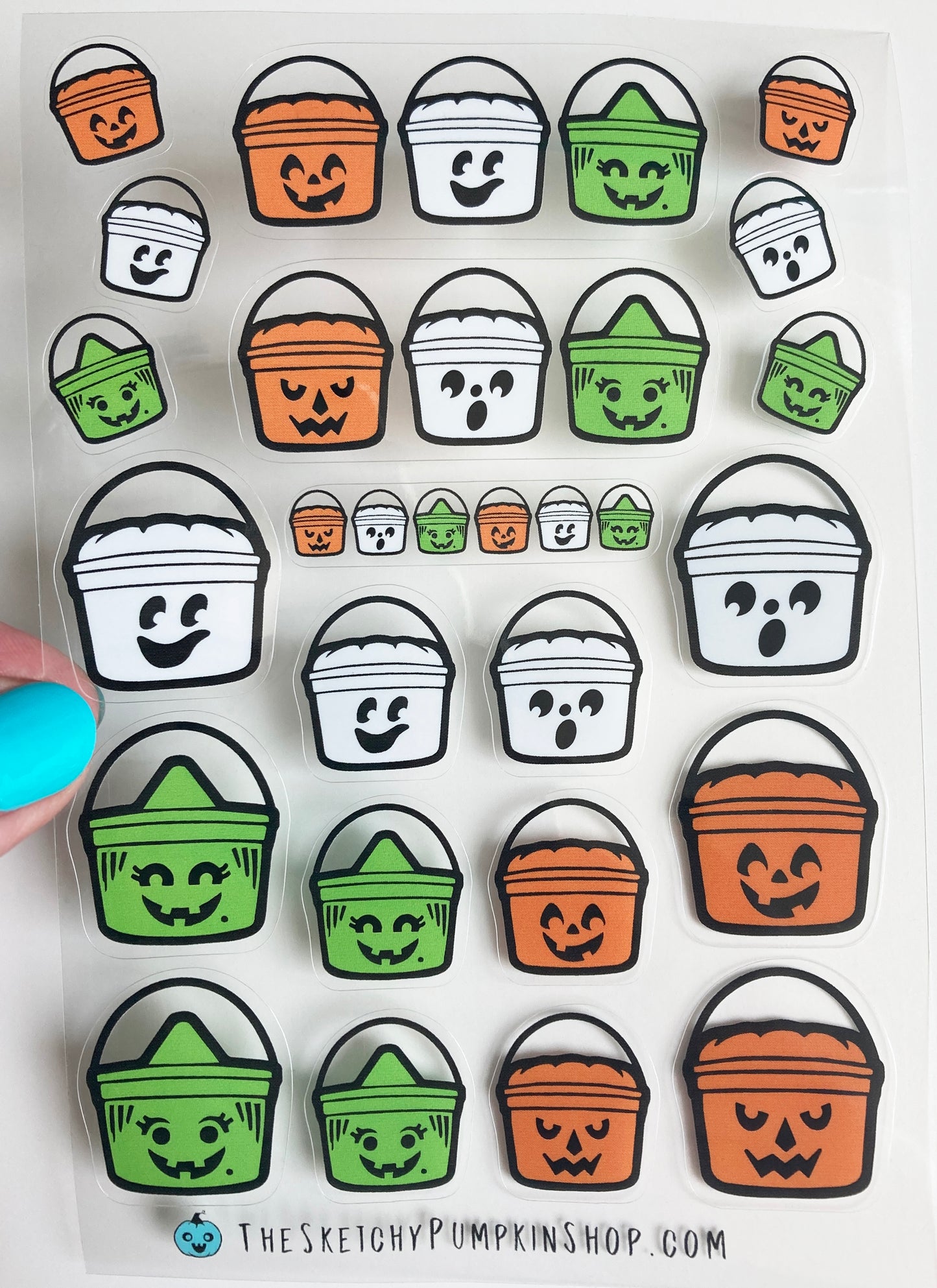 Boo Bucket Stickers, Full Sheet, Transparent, Waterproof