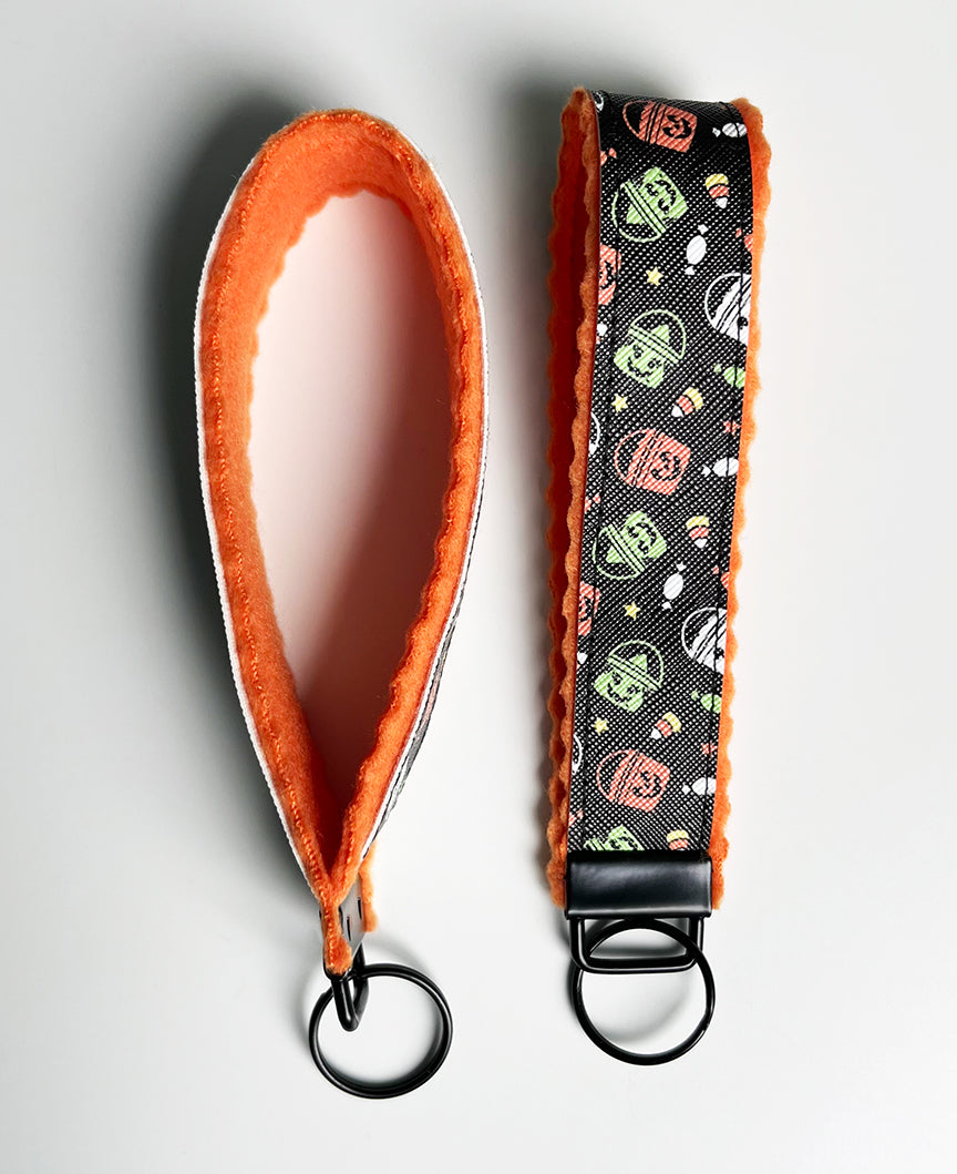 Boo Bucket Keychain Faux Leather & orange fleece