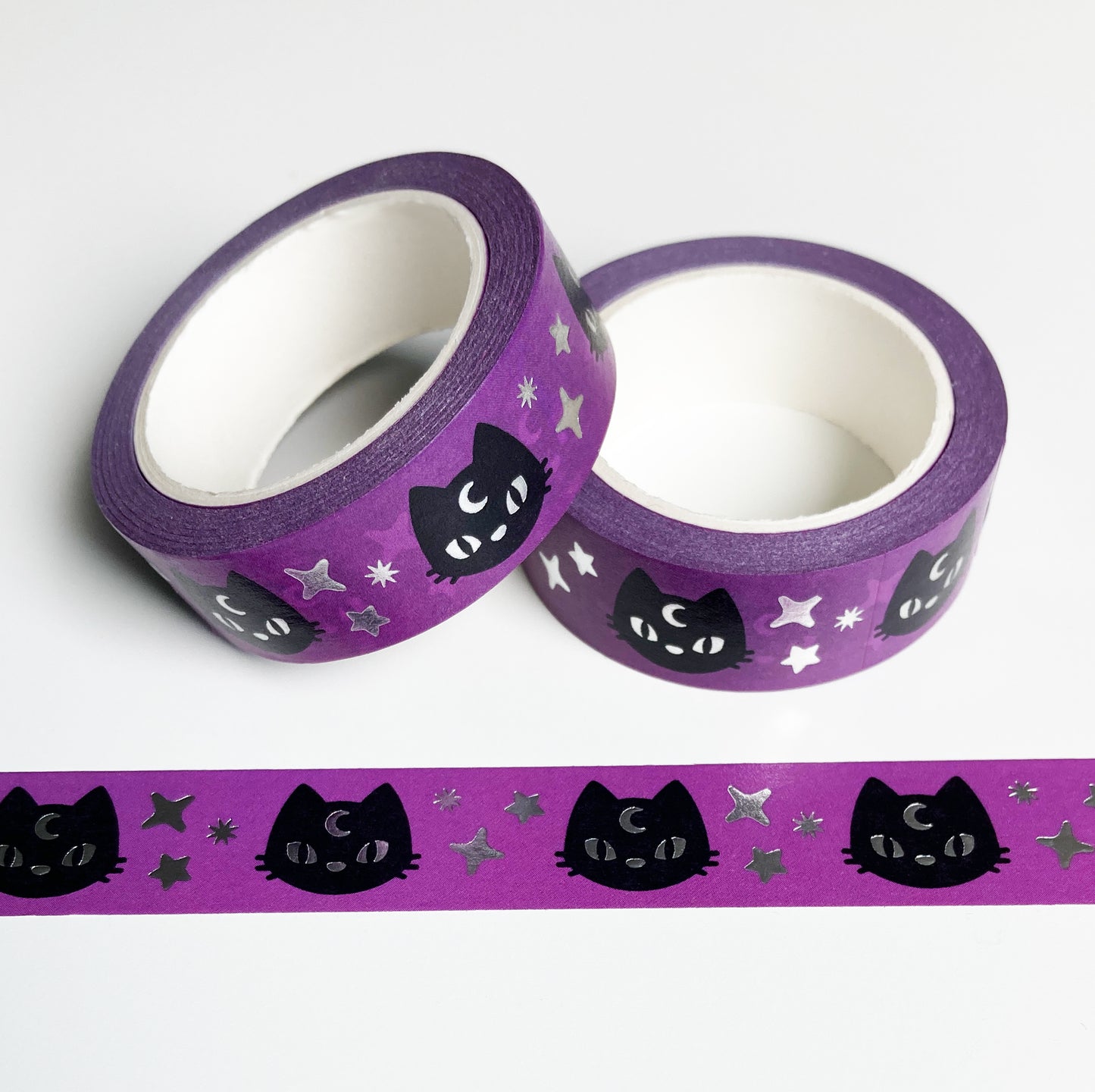 Crescent Cat, Purple/Silver Washi Tape