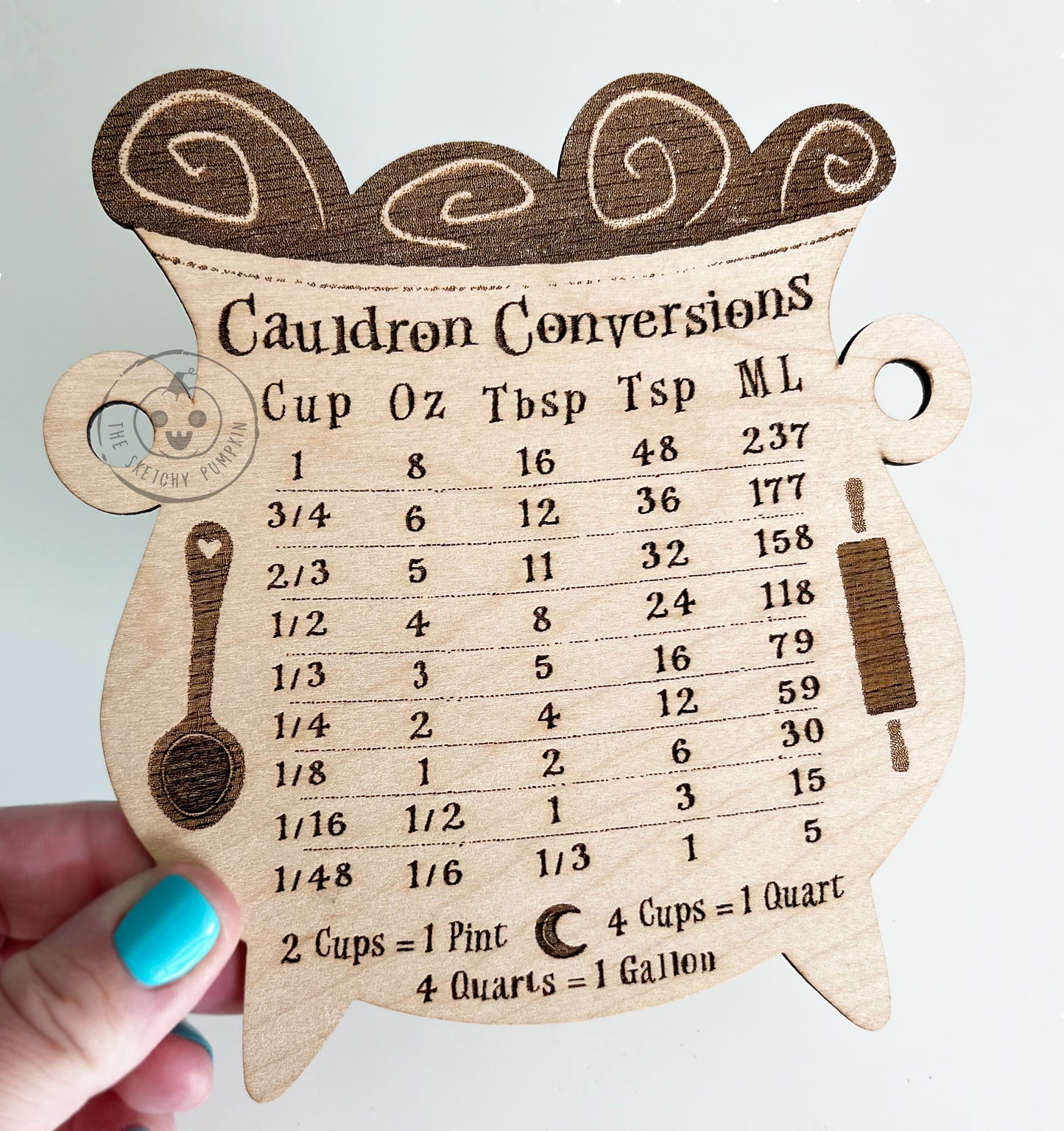 Large Cauldron Conversion Chart, Wood Magnet, Kitchen Witch, Baking, Recipes, Measurements