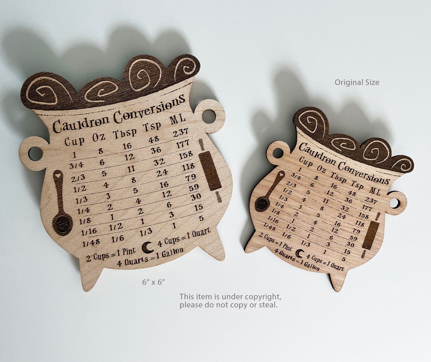 Large Cauldron Conversion Chart, Wood Magnet, Kitchen Witch, Baking, Recipes, Measurements