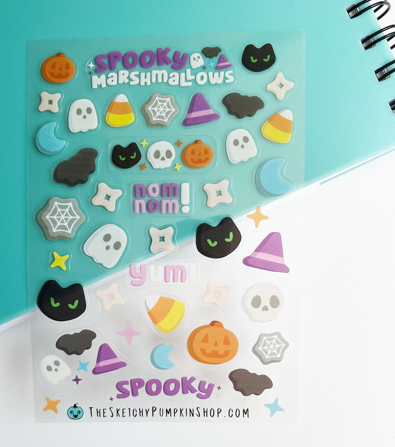 Spooky Marshmallow Stickers, Transparent, Waterproof