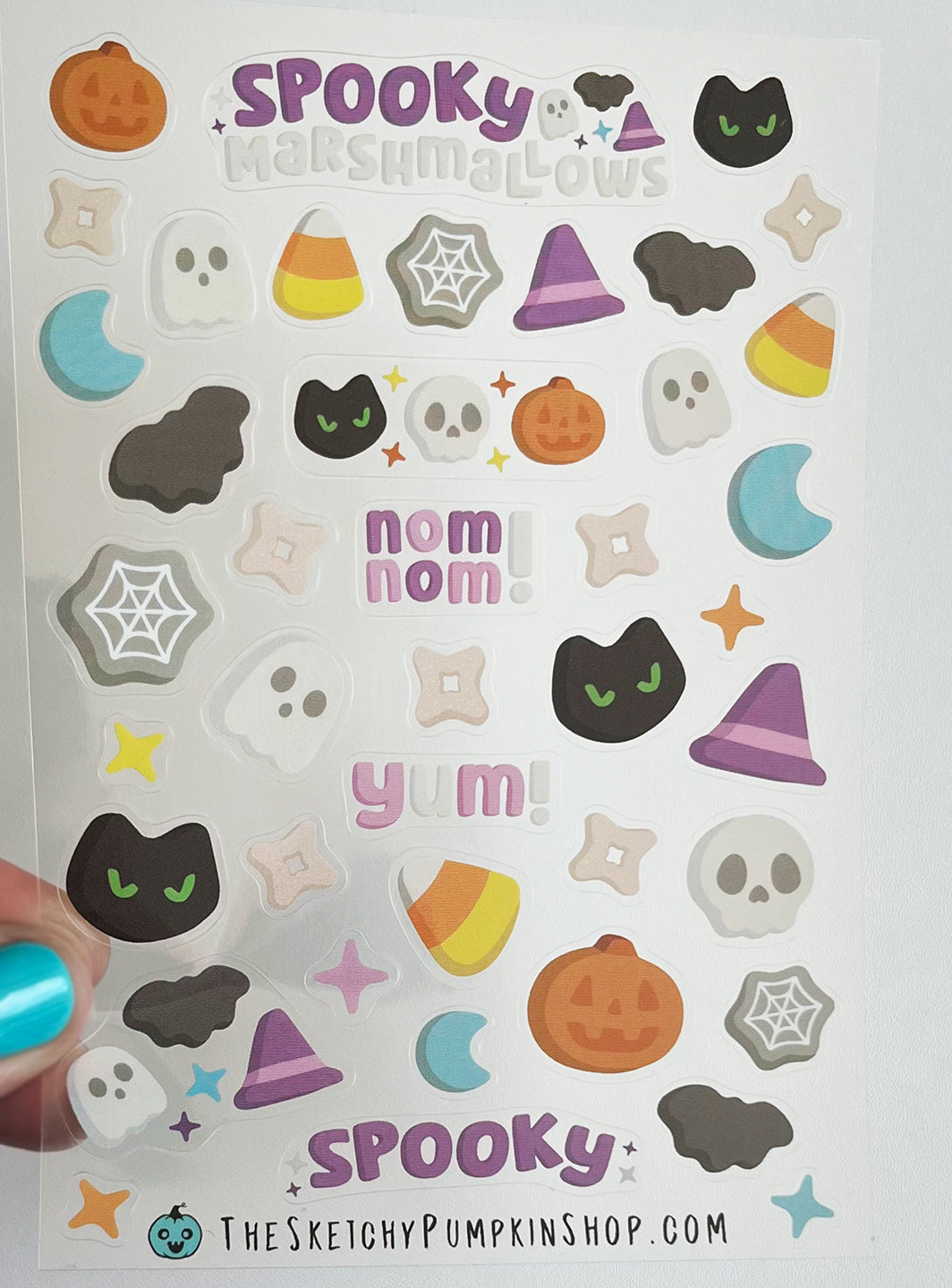 Spooky Marshmallow Stickers, Transparent, Waterproof