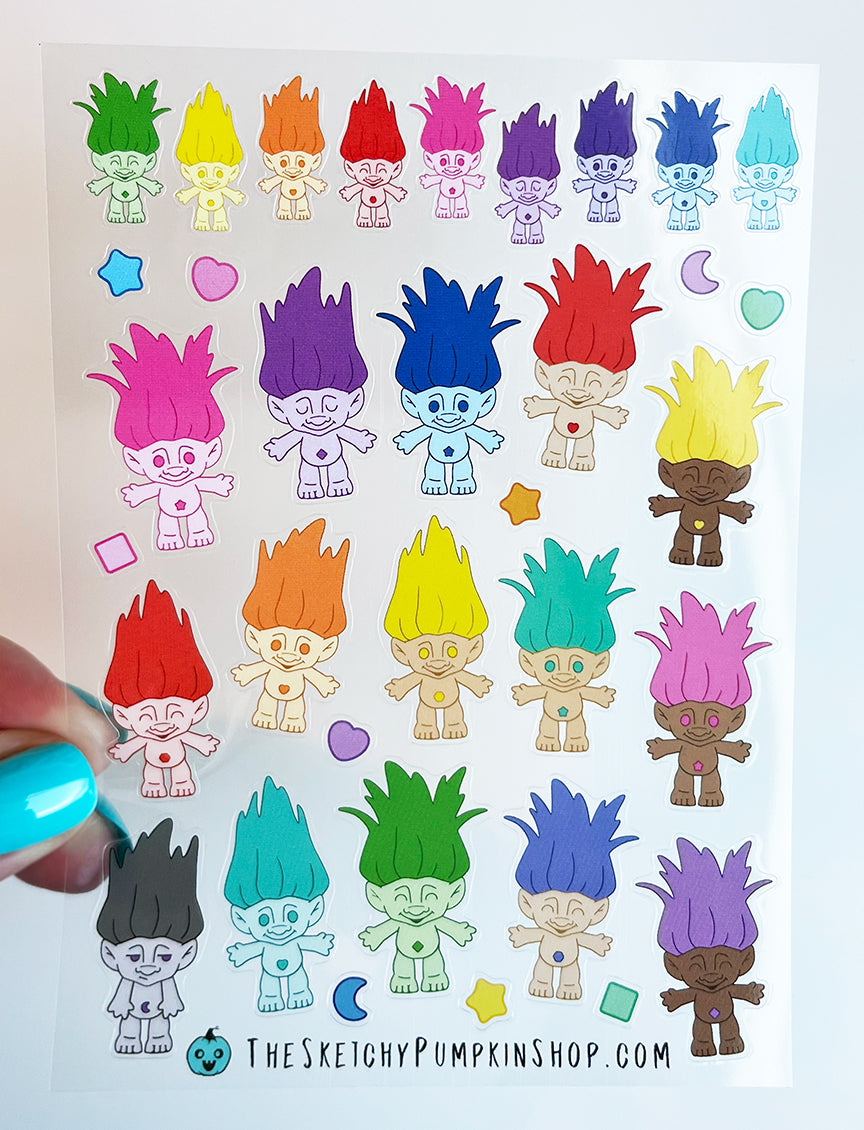 Trolls Sticker Sheet, Transparent, Waterproof