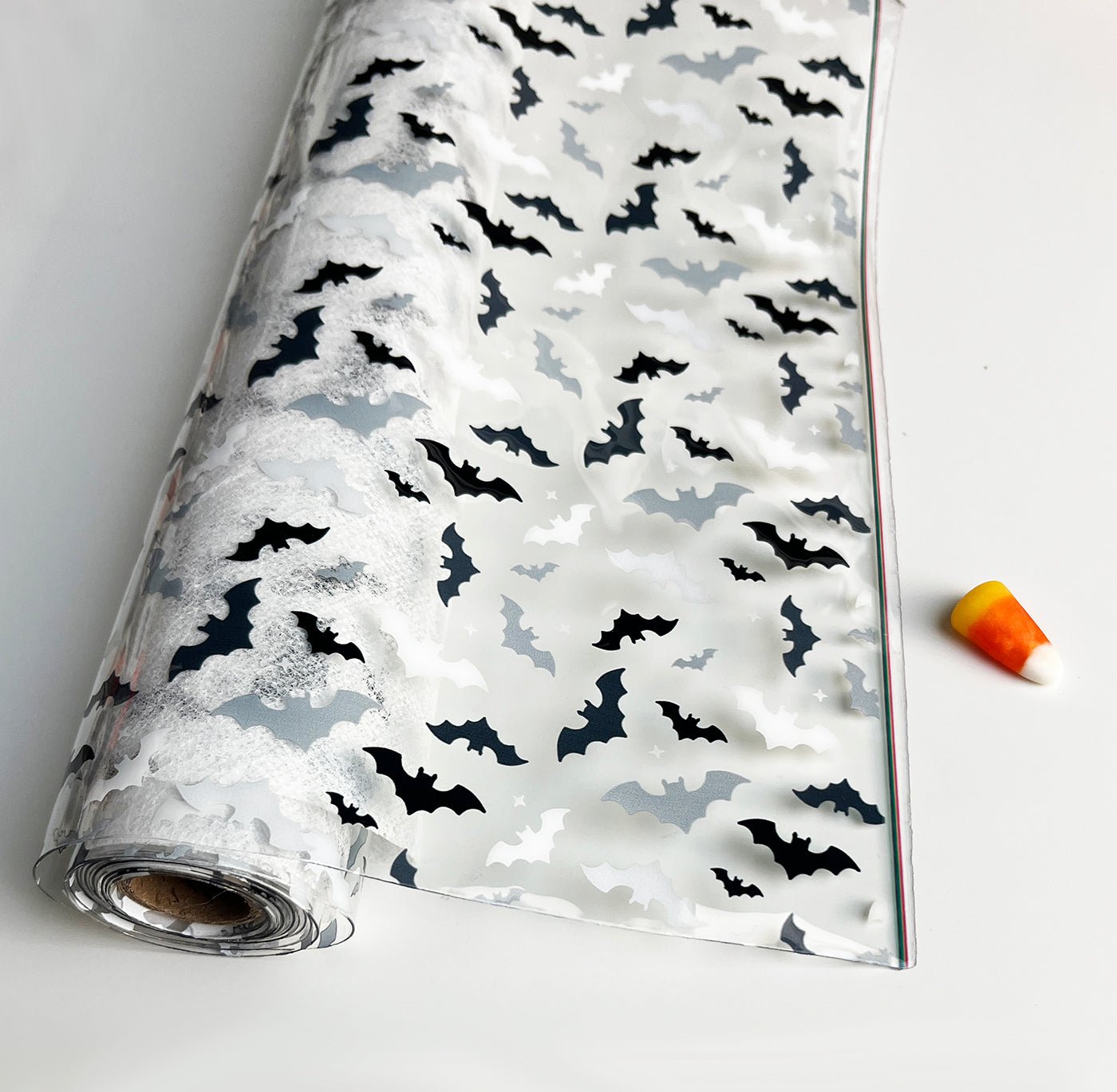 Bats in Black & White Transparent PVC, Rolls