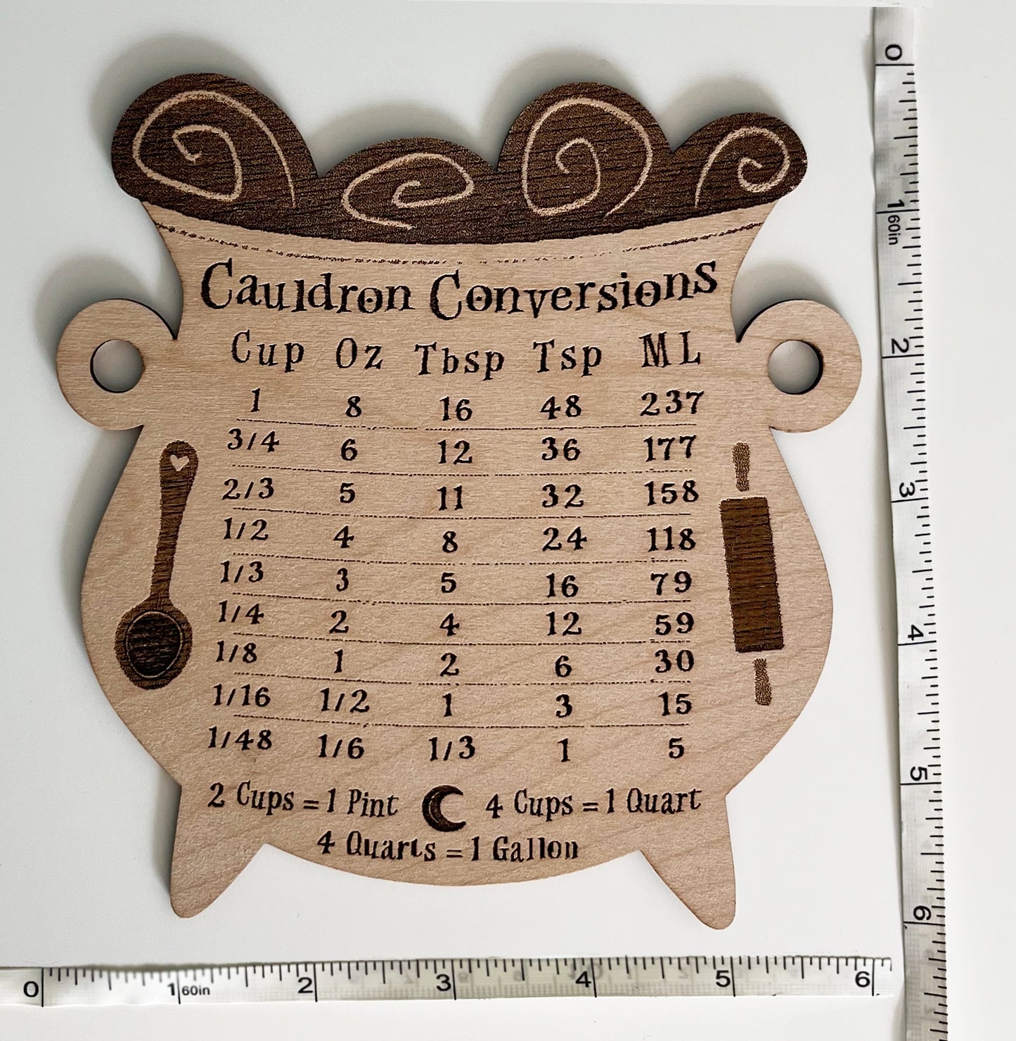 Large Cauldron Conversion Chart, Wood Magnet, Kitchen Witch, Baking, Recipes, Measurements