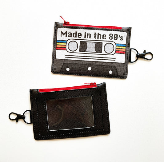 Made in the 80s Cassette Tape, Keychain ID Zipper Pouch