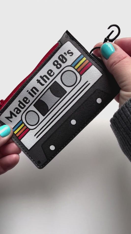 Made in the 80s Cassette Tape, Keychain ID Zipper Pouch