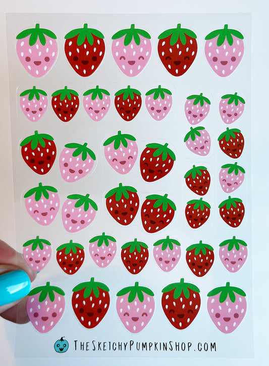 Strawberry Smiles Sticker Sheet, Transparent, Waterproof