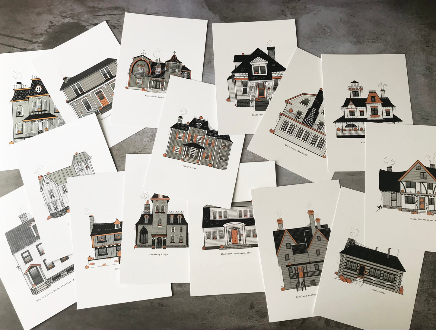 Ominous Houses Art Print-Postcards, horror, witch, film, spooky, haunted, addams family, munsters, sabrina, IT, Friday the 13th