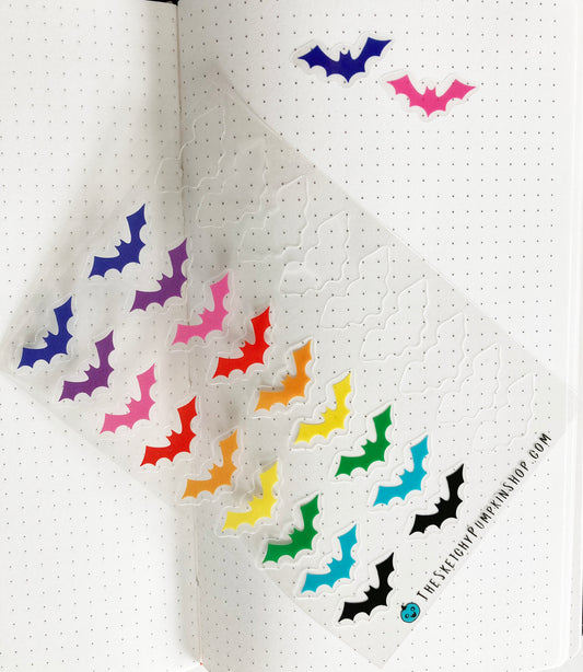 Rainbow Bats, Transparent, Waterproof Sticker Sheet
