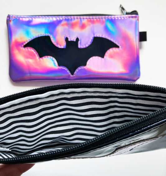 Bat Holographic Faux Leather Zipper Pouch