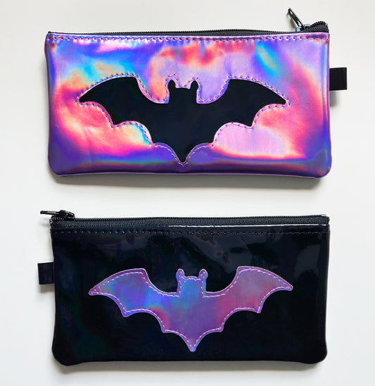 Bat Holographic Faux Leather Zipper Pouch