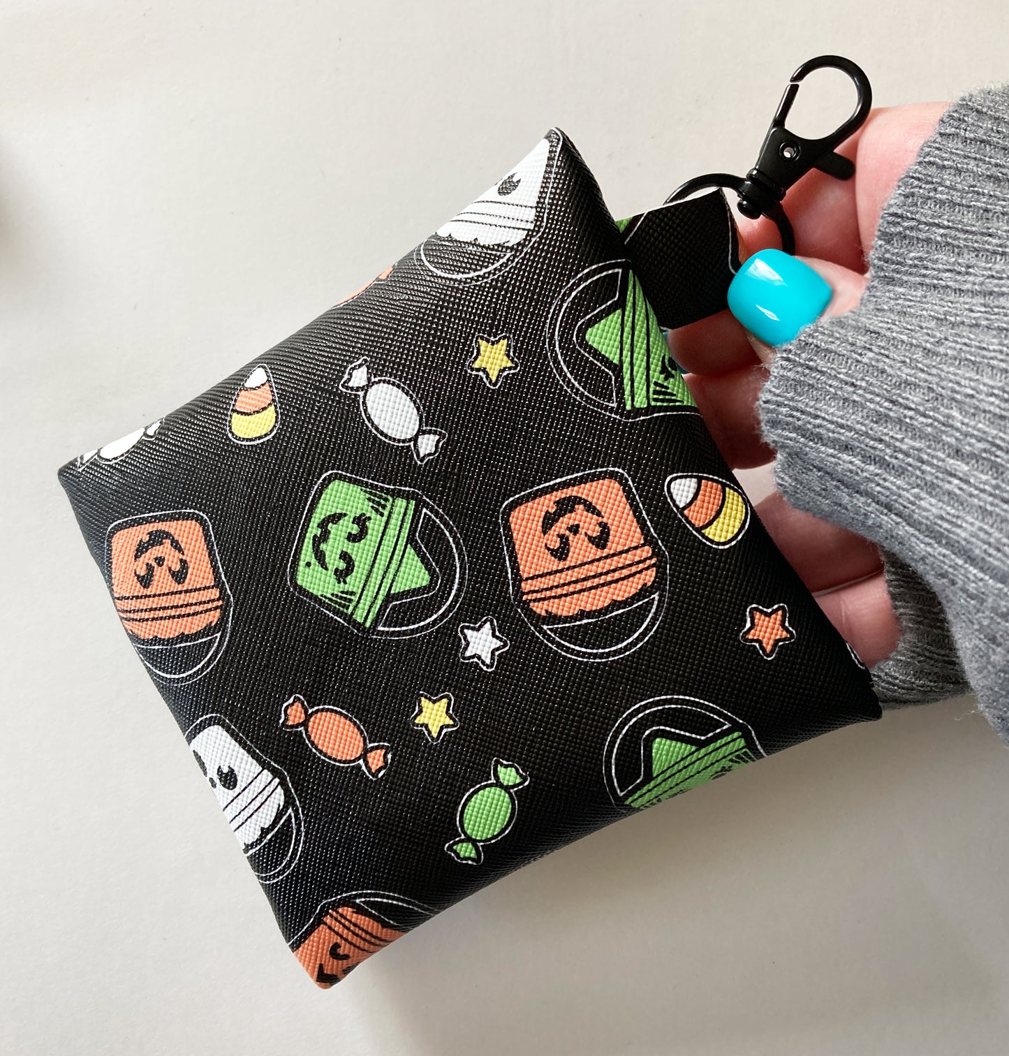 Black Boo Bucket Coin Purse, Faux Leather