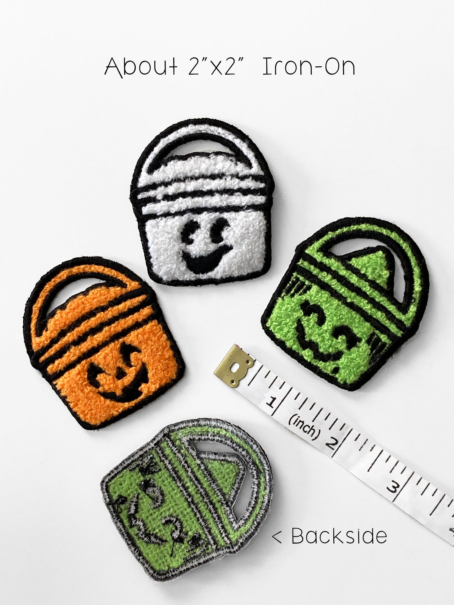 Boo Bucket Patches, iron-on, chenille embroidery