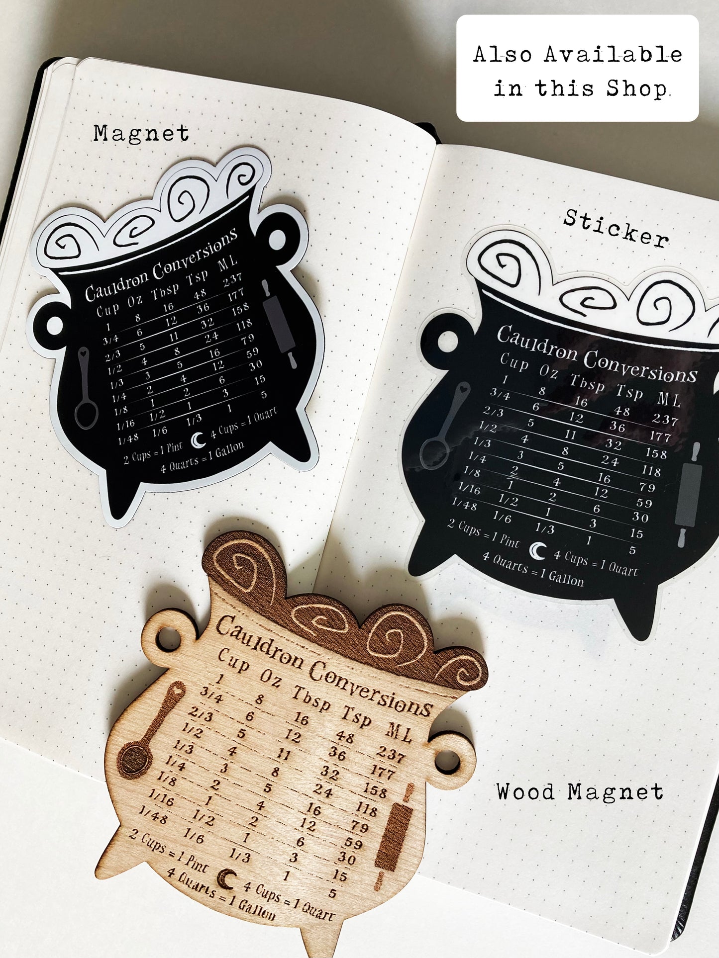 Cauldron Conversion Chart Decal, Waterproof, Transparent, Gloss