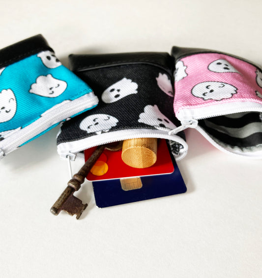 Ghost Coin Purse, Aqua, Black, Pink