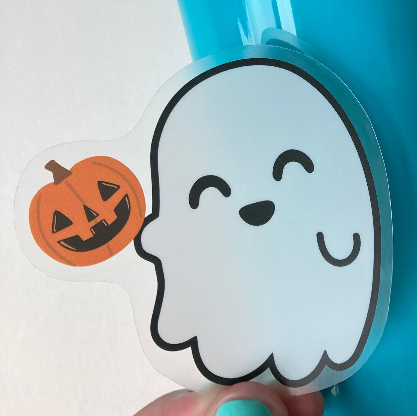 Ghost Holding Pumpkin, Decal, Transparent, Waterproof