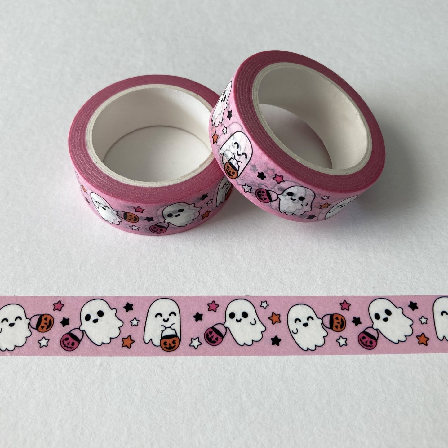 Ghosts w/ Pumpkin Buckets Washi Tape, Pink, Halloween, Fun Tape
