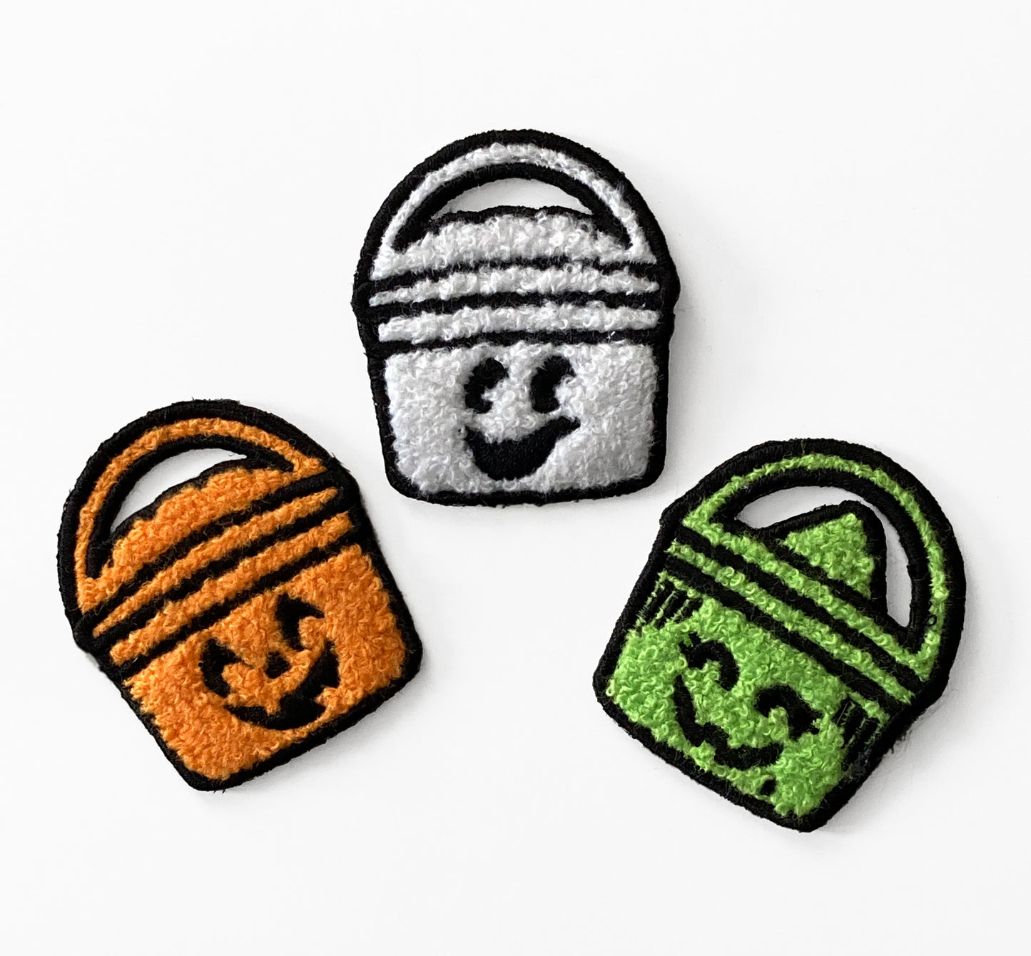 Boo Bucket Patches, iron-on, chenille embroidery