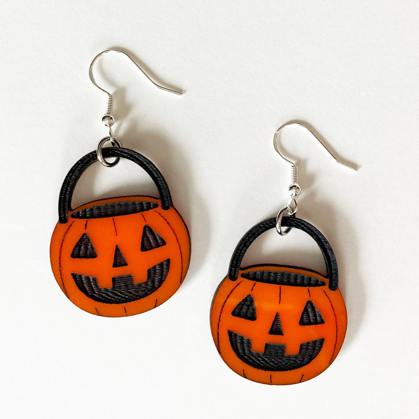 Jack O'lanern Bucket Earrings, Orange, Acrylic
