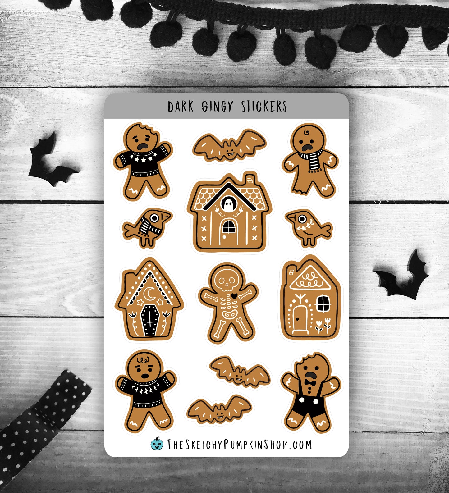 Dark Gingy Stickers, Goth, Schitt's Creek, David Rose, Gingerbread Man