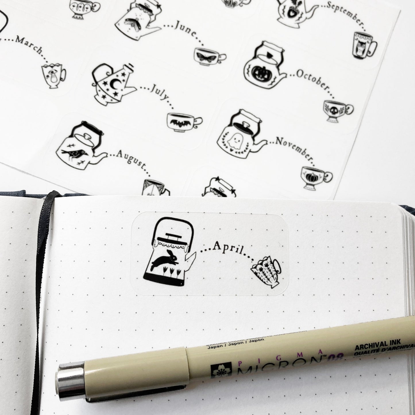 Divination Tea Monthly Stickers, bujo, transparent, bullet journal, spooky