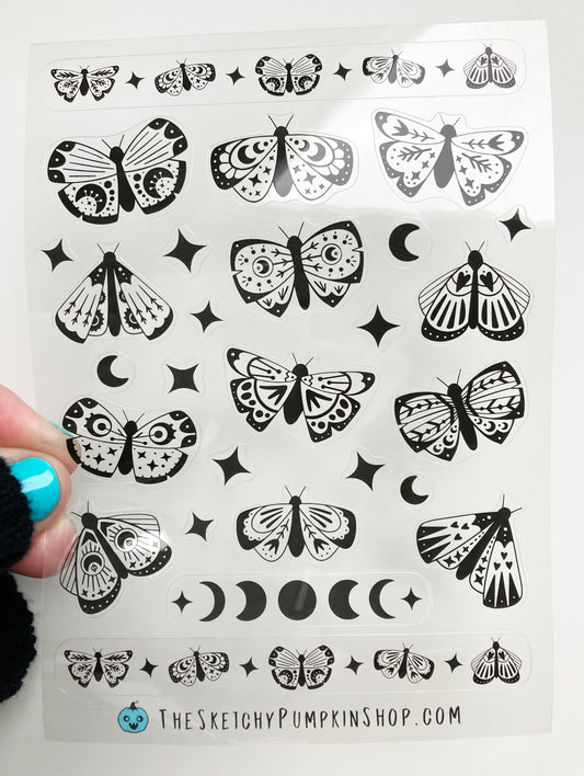 Magic Moth, Transparent, Waterproof Sticker Sheet