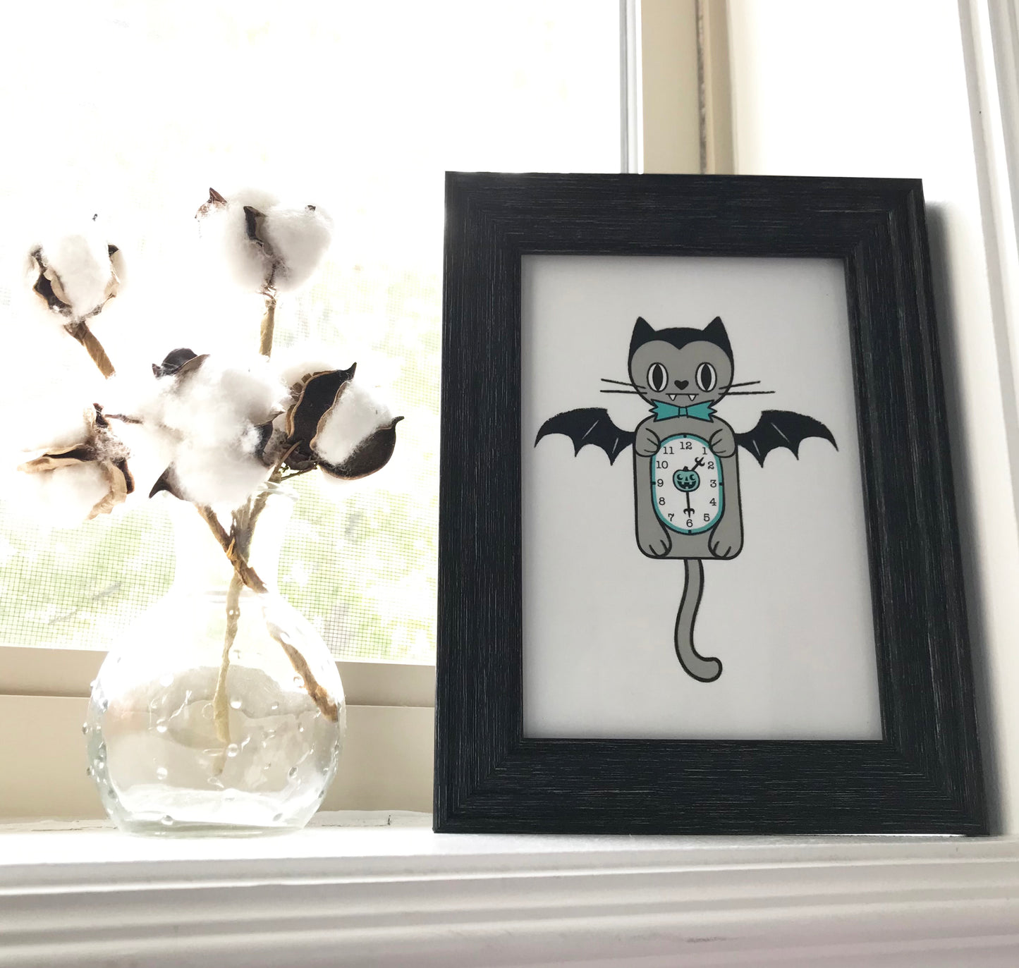 VampCat Clock Art Print, PostCard, velvety matte coating