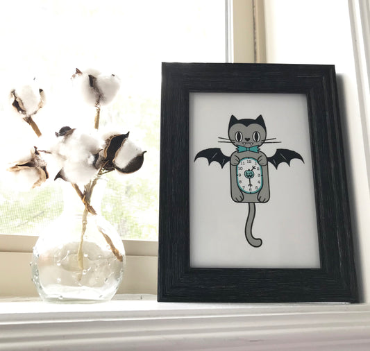 VampCat Clock Art Print, PostCard, velvety matte coating