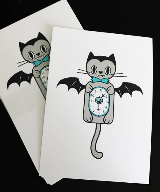 VampCat Clock Art Print, PostCard, velvety matte coating