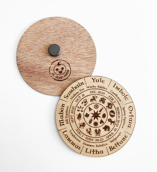 Wheel of the Year Wood Magnet, Sabbat, Pagan, Zodiac