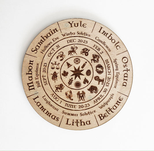 Wheel of the Year Wood Magnet, Sabbat, Pagan, Zodiac