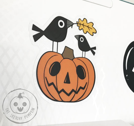 Autumn Crow Decal Sticker Waterproof Transparent Crows Jack O Lantern Pumpkin Halloween Fall
