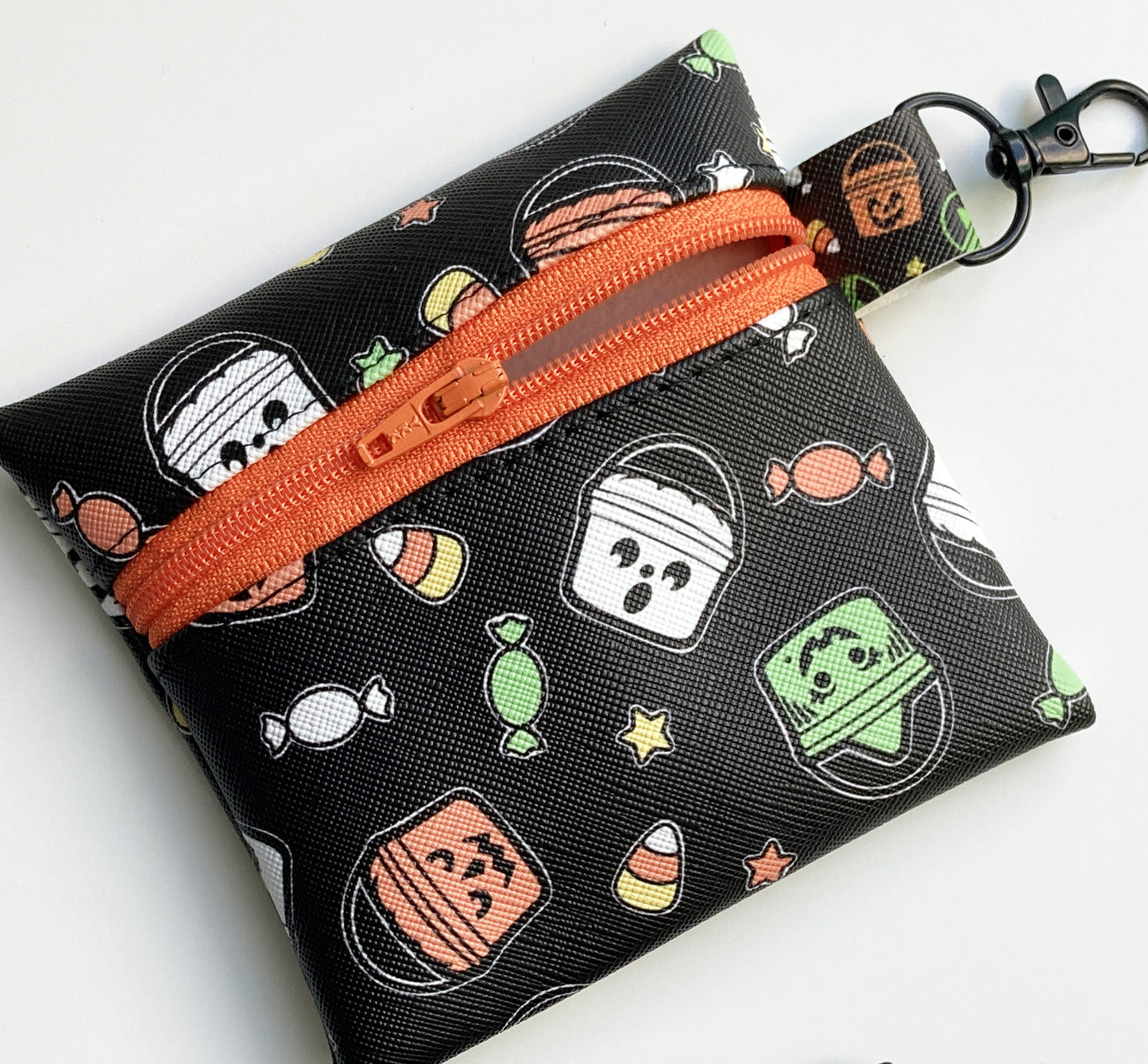 Black Boo Bucket Coin Purse, Faux Leather