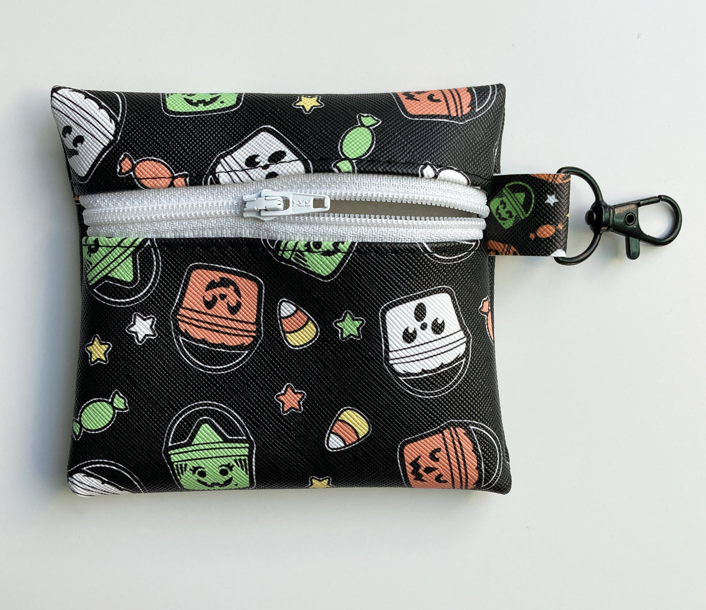 Black Boo Bucket Coin Purse, Faux Leather