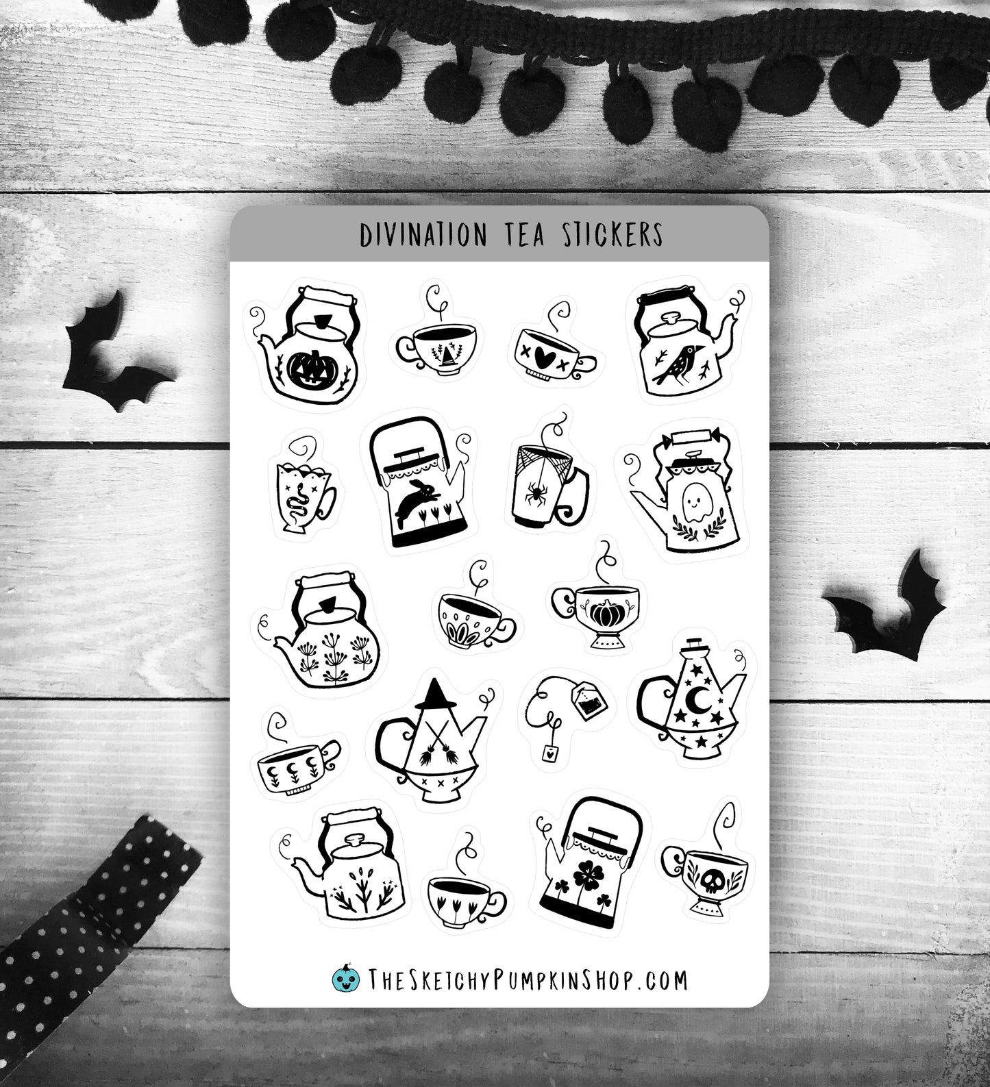 Divination Tea Stickers, 2 sheets, waterproof, transparent