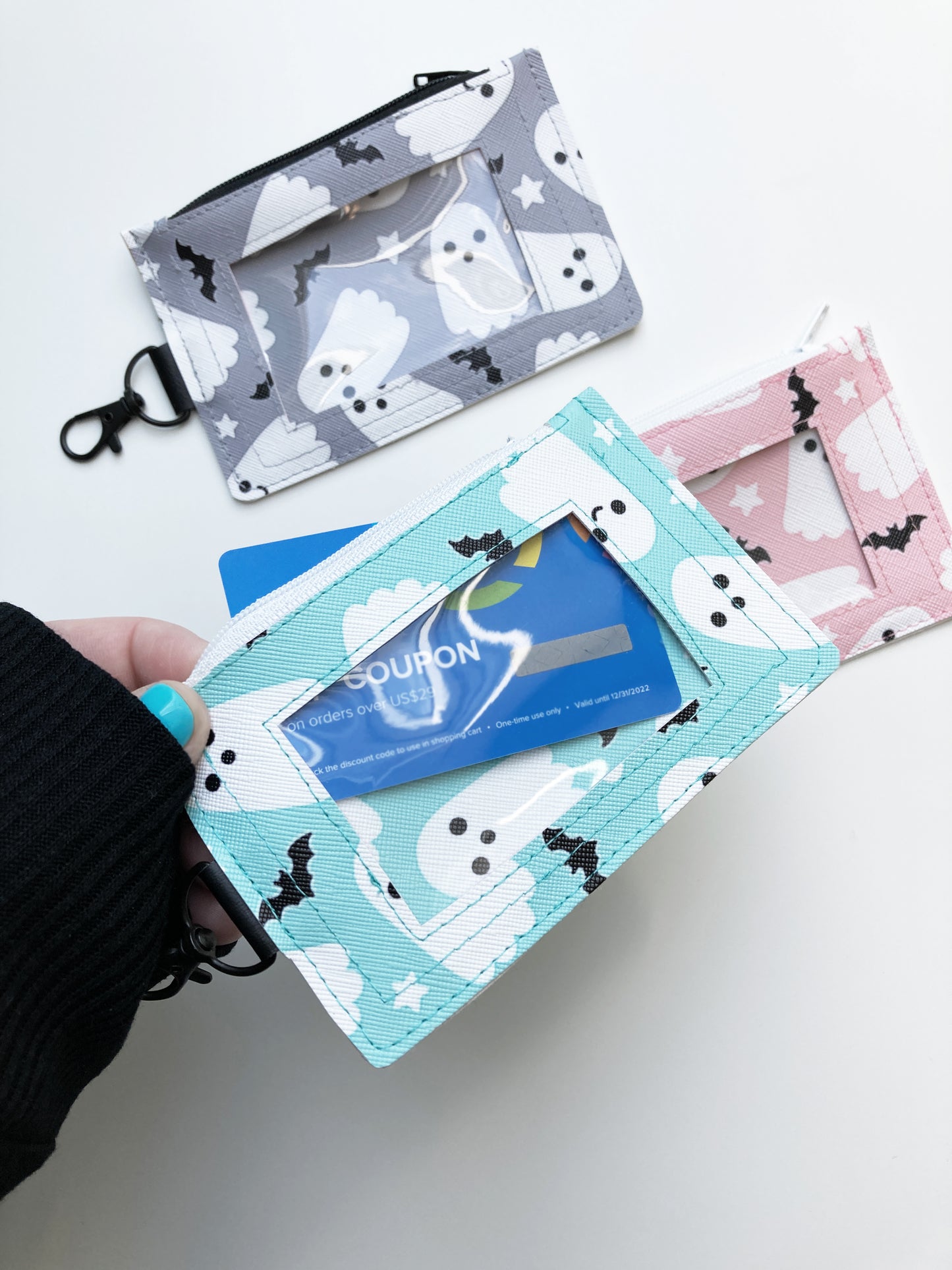 Ghost & Bat Keychain ID Zipper Pouch