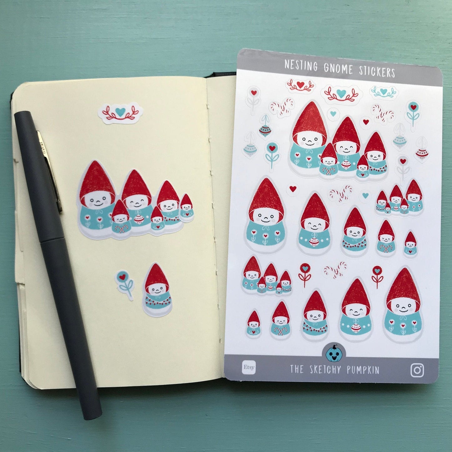 Nesting Gnome Stickers, Christmas, Holiday