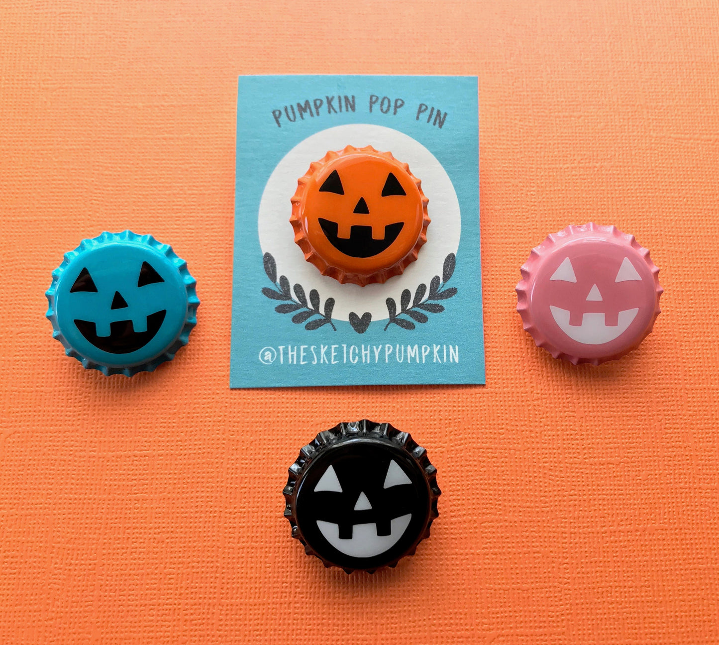 Pumpkin Pop Pin, Bottle Cap Lapel