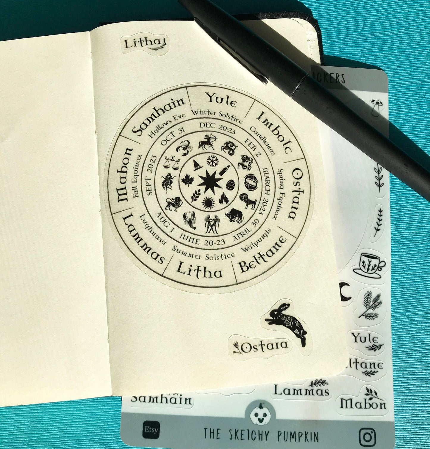Wheel of The Year, waterproof, black and white, transparent, Pagan, Seasons, Wiccan, Sabbats, Yule, samhain, zodiac, holiday