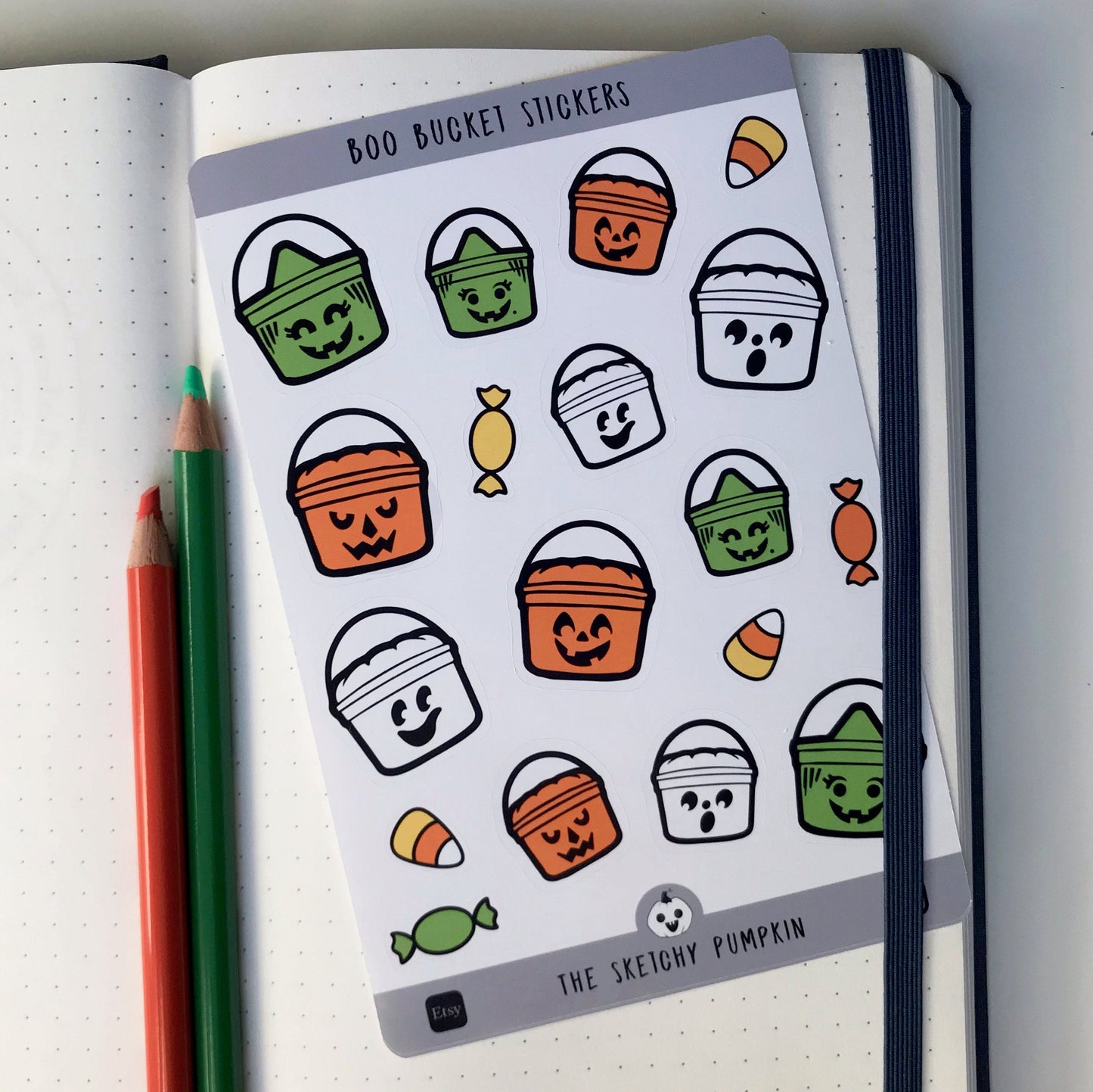 Boo Bucket Stickers, Halloween, Pumpkin, Witch, Ghost Jack O' lantern, stickers