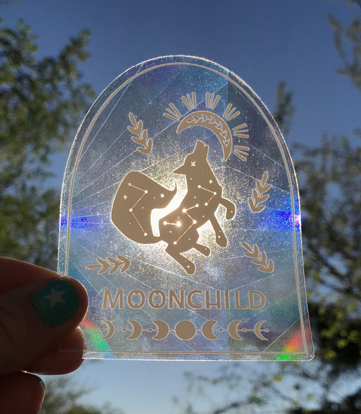 Moon Child Rainbow Sun Catcher Decal for Window / Transparent