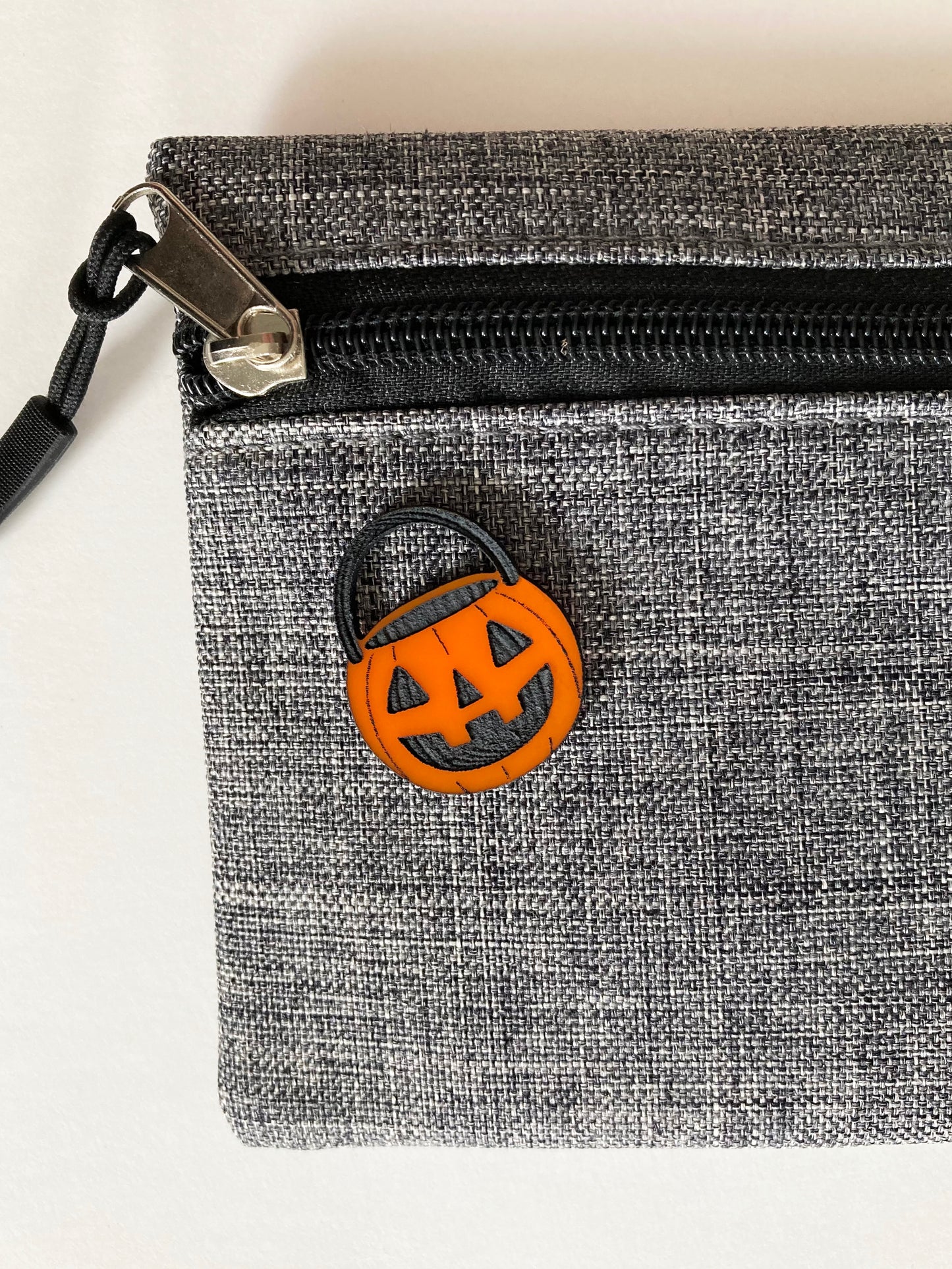 Jack O'lantern Candy Bucket Pin, Lapel, Orange, Acrylic