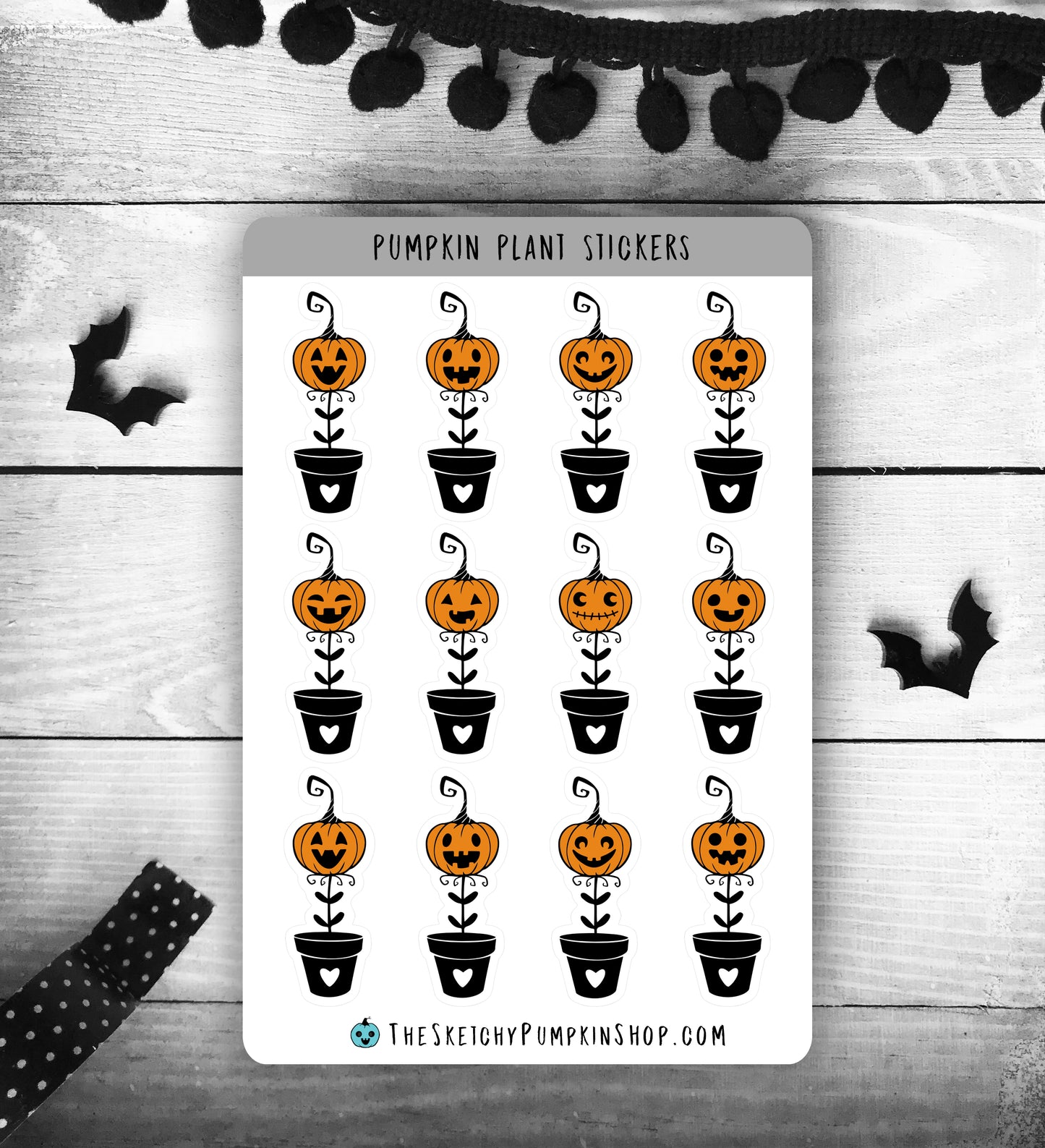 Pumpkin Plant Stickers, halloween, jackolantern, garden, orange, transparent