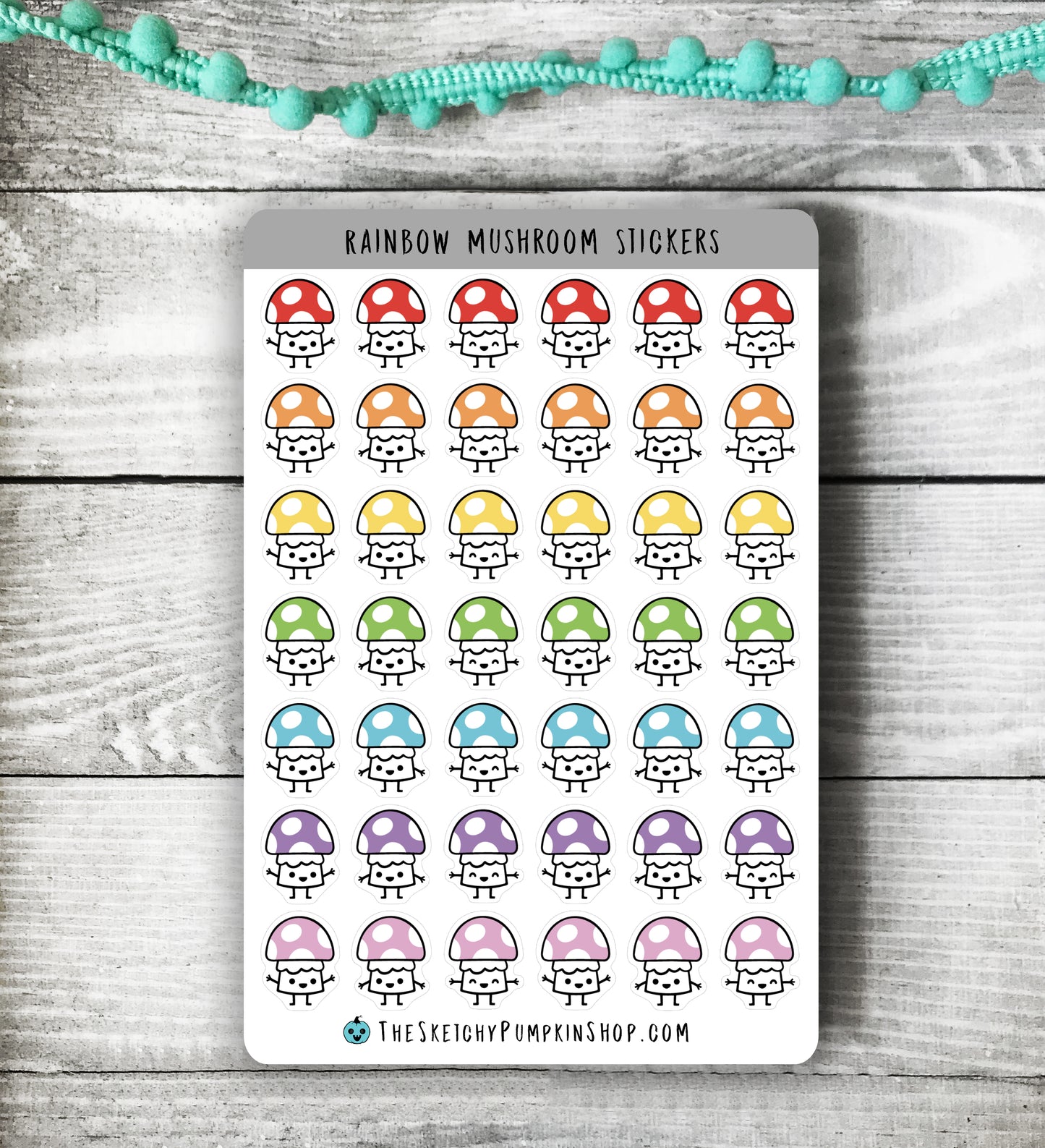 Rainbow Mushroom Sticker Sheet