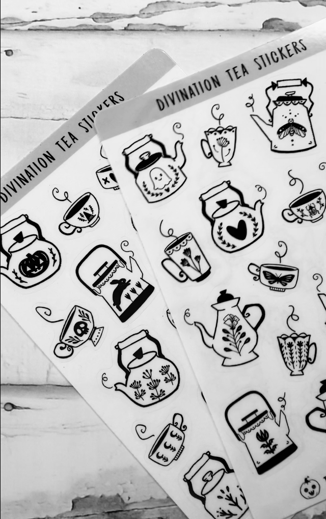 Divination Tea Stickers, 2 sheets, waterproof, transparent