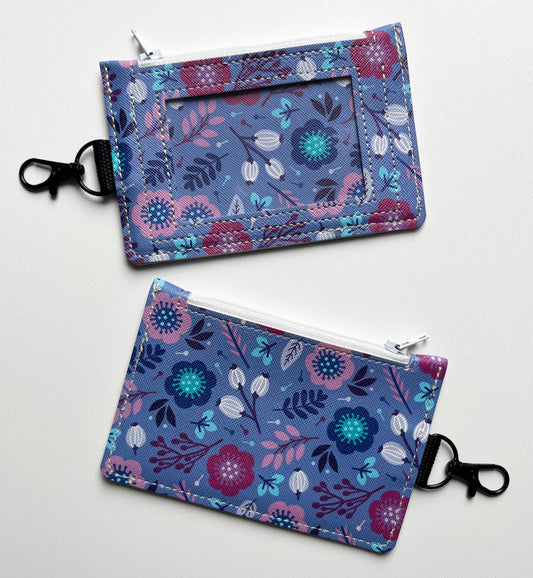 Blue Floral Keychain ID Zipper Pouch