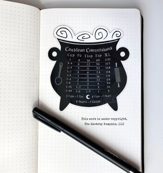 Cauldron Conversion Chart Decal, Waterproof, Transparent, Gloss