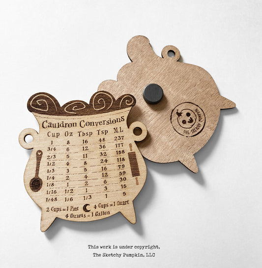 Cauldron Conversion Chart, Wood Magnet, Kitchen Witch, Baking, Recipes, Measurements
